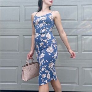 Forever 21 Blue White Floral Print Rayon Midi Slip Camisole Dress S 1534